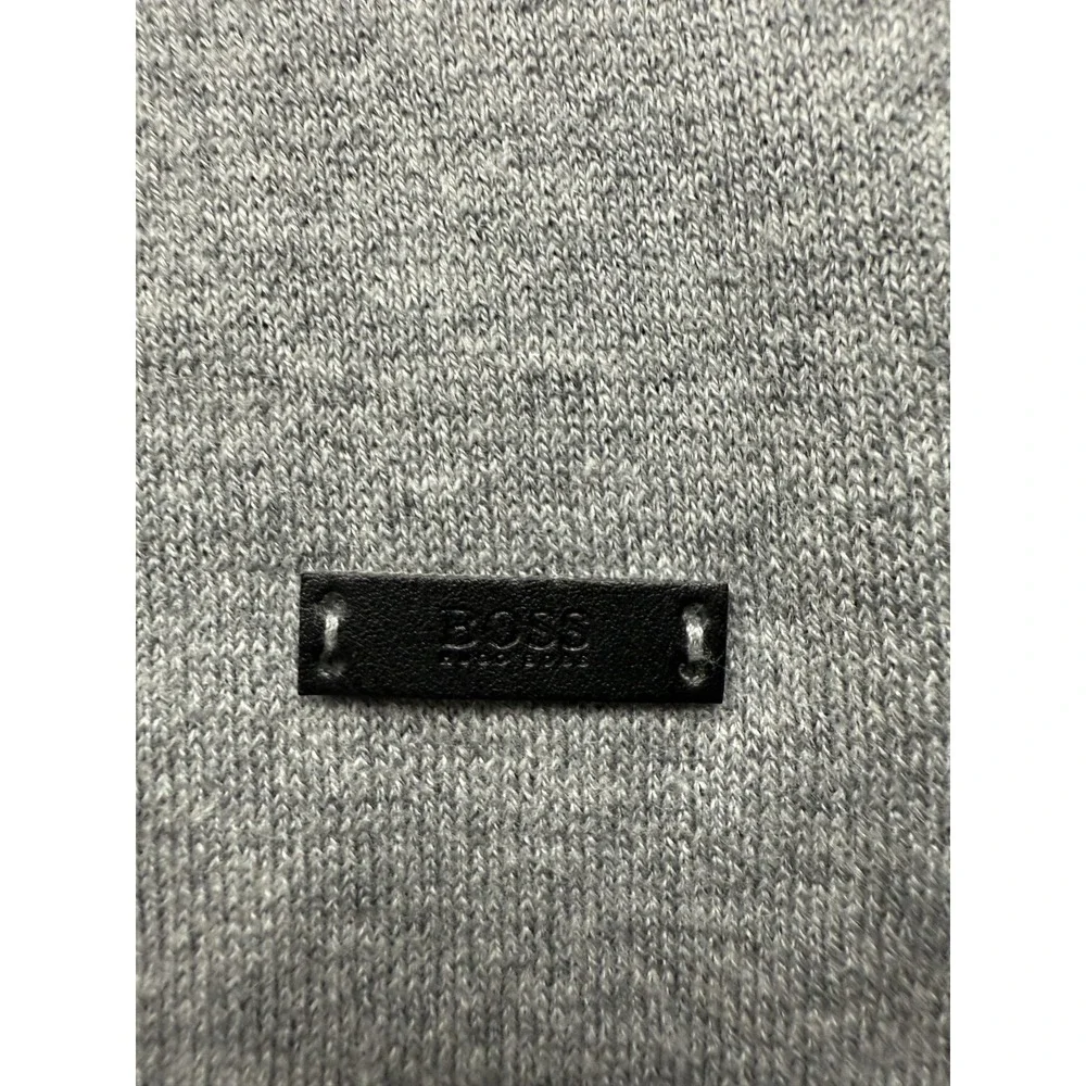 BOSS‎ Hugo Boss Scarf Mens One Size Gray Knit Logo Patch Classic Winter